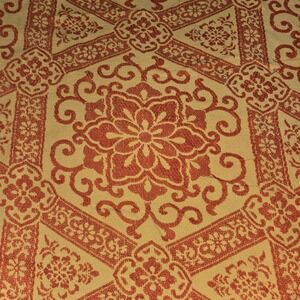 READ VTG BATES Boho Twin Bedspread Fringed  MCM Red Yellow Mustard 70s Groovy